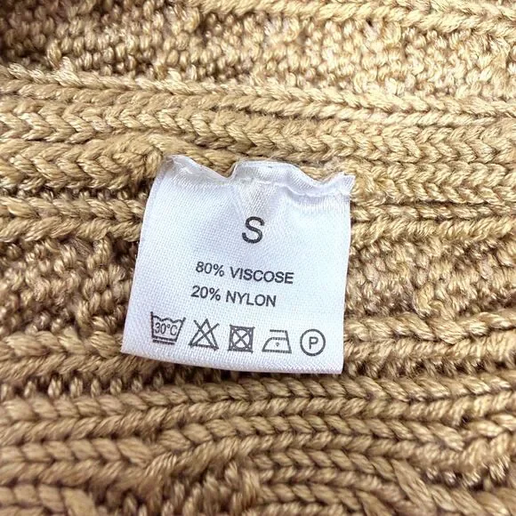 Khaki Turtleneck Bodycon Slim Fitted Cable Knit Long Sweater Size Small Neutral - Picture 7 of 9